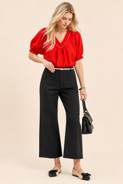 Umgee Black High Waist Wide Leg Crop Pants