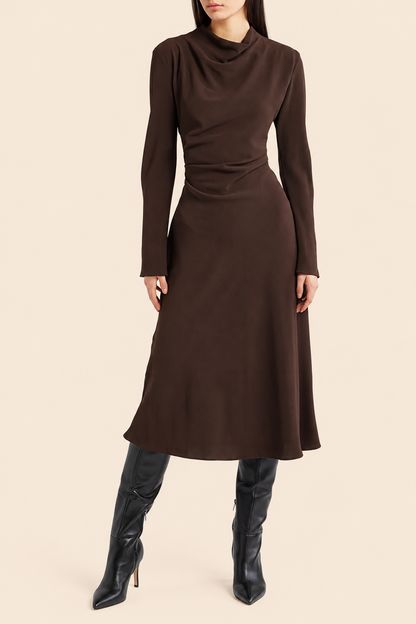 MNG Caro Ruched Long Sleeve Midi Dress