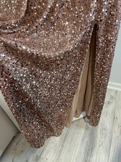 Champagne Sequin Ruched One-Shoulder Gown