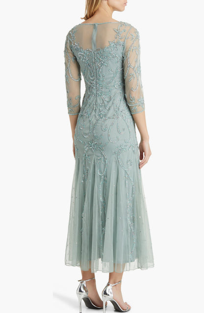 Pisarro Nights Beaded Illusion Neck Gown