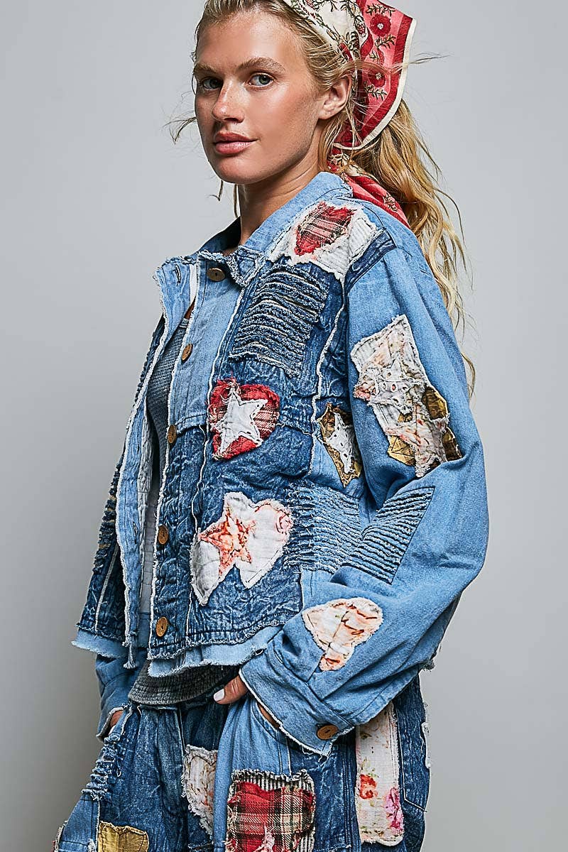 Pol Clothing Artisan Patchwork Denim Handcrafted Appliqué Vintage Jacket