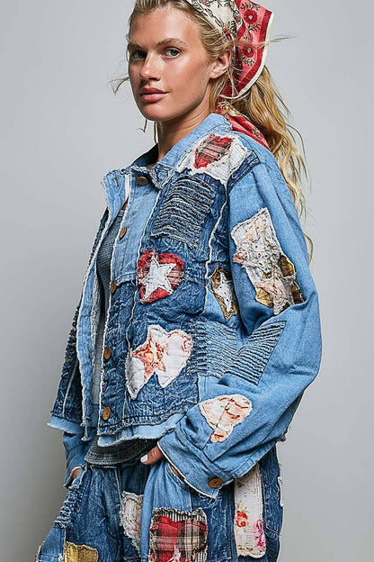 Pol Clothing Artisan Patchwork Denim Handcrafted Appliqué Vintage Jacket