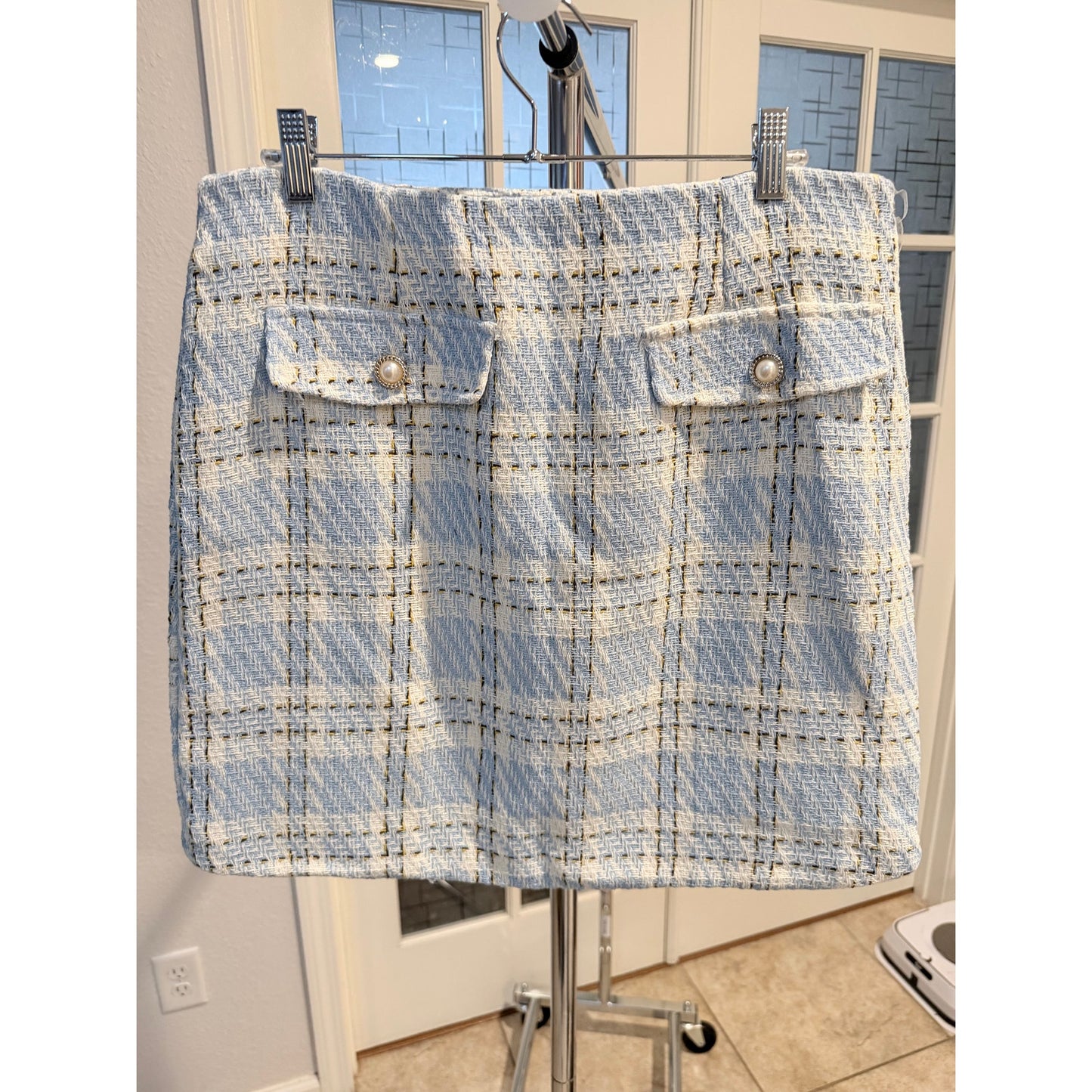 Vogue Vibes Inspired Two-Piece Blue Plaid cropped Blazer and Skirt