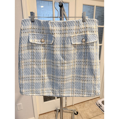 Vogue Vibes Inspired Two-Piece Blue Plaid cropped Blazer and Skirt