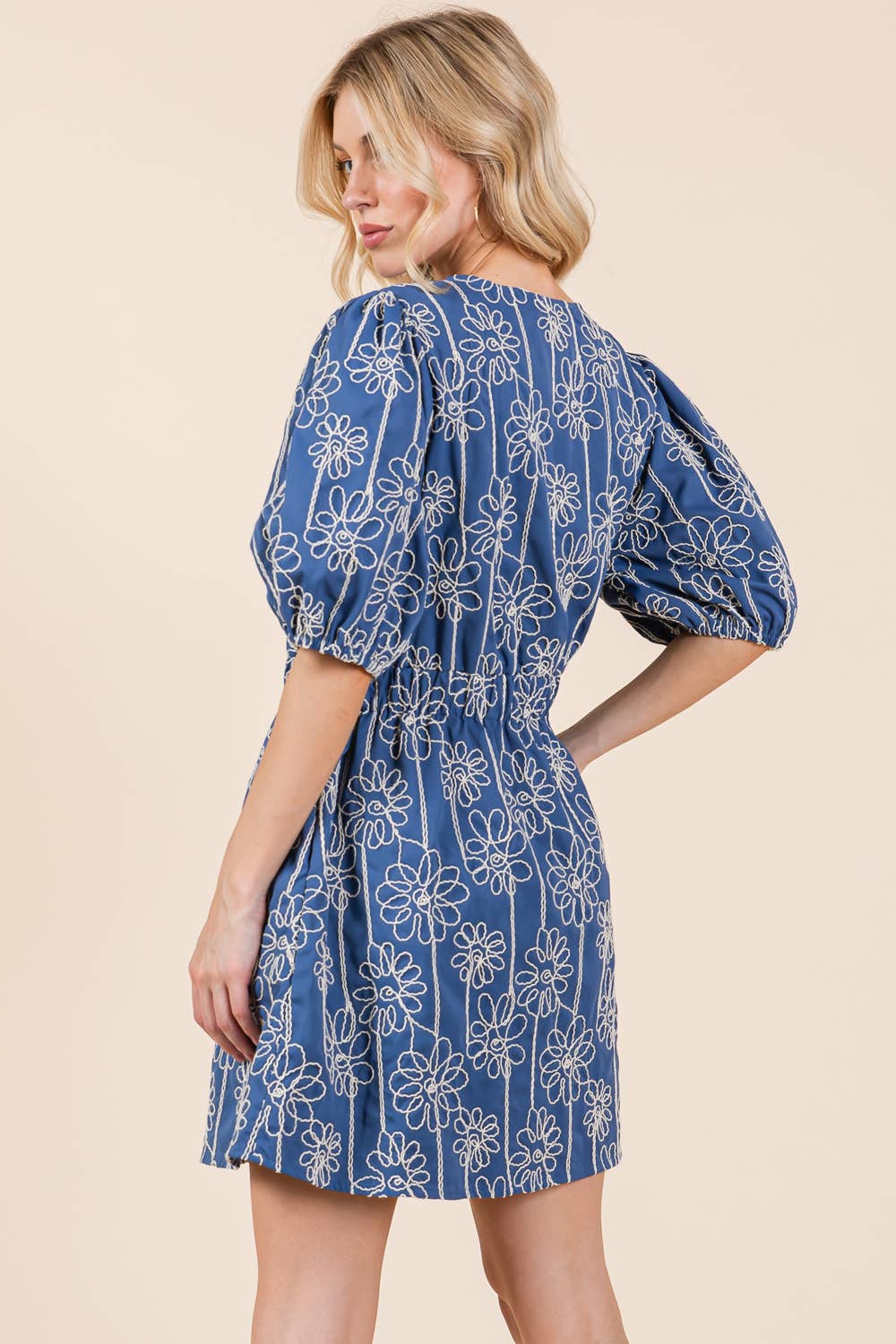 GeeGee x Lovelo Floral Embroidered Half Button-Up Mini Dress