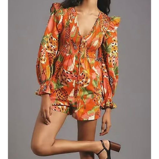 Farm Rio + Anthropologie Tropical Ruffle-Sleeve Romper