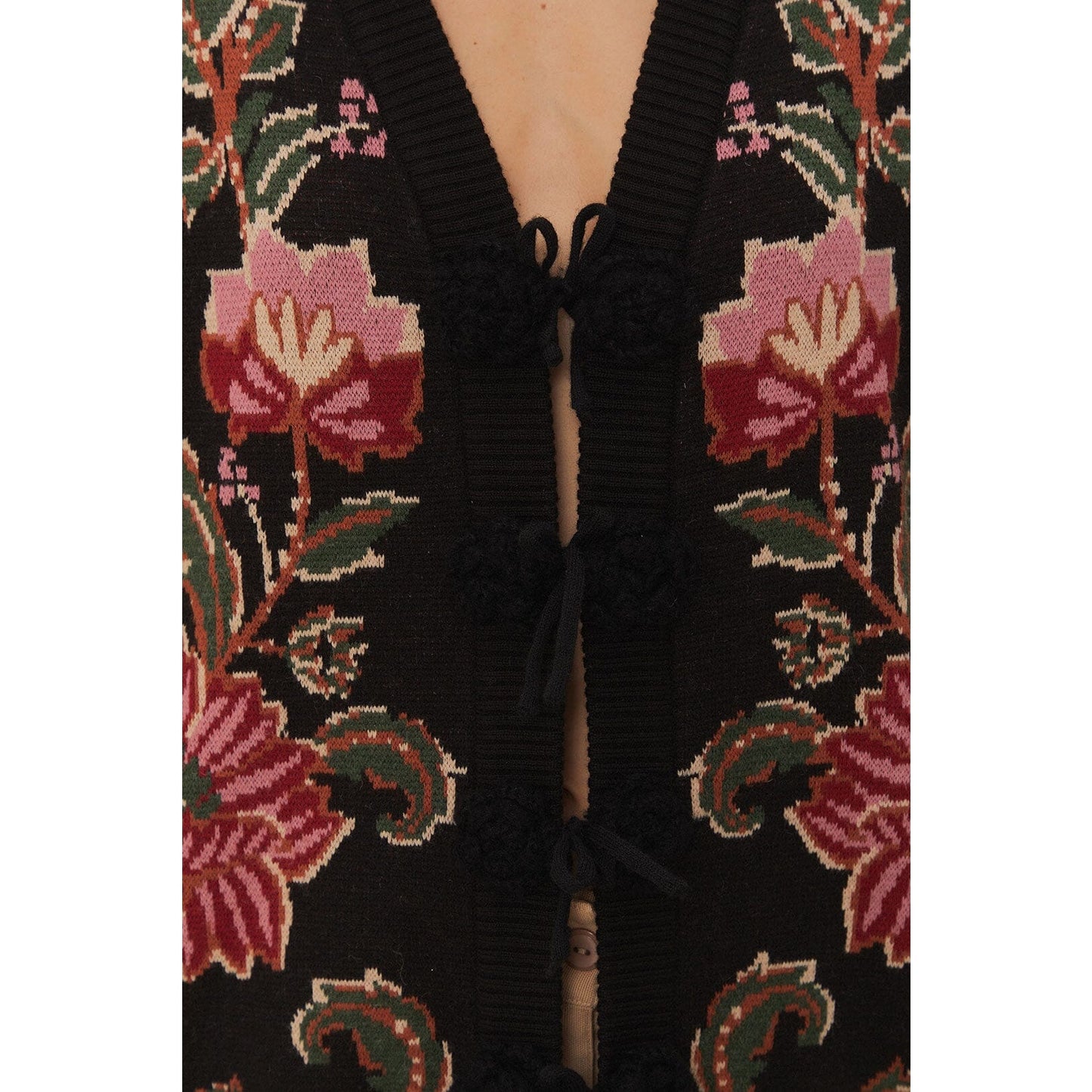 Farm Rio Black Ravenala Knit Midi Cardigan