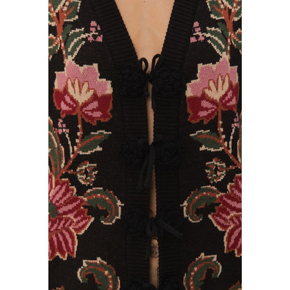 Farm Rio Black Ravenala Knit Midi Cardigan