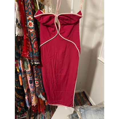 Farm Rio Hot Pink Contrast Detail Center Cutout Midi Dress