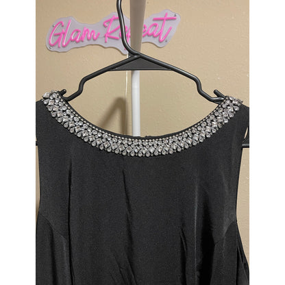 Mac Duggal Black Rhinestone Beaded Collar Column Gown