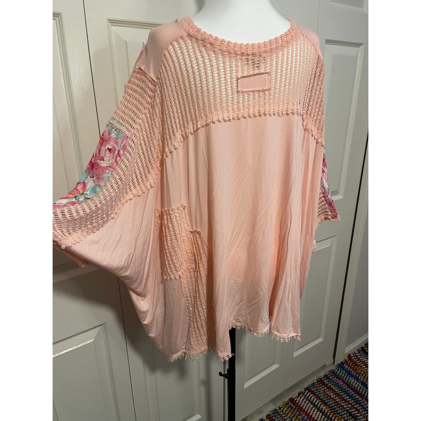 POL Pink and Floral V Neck Top