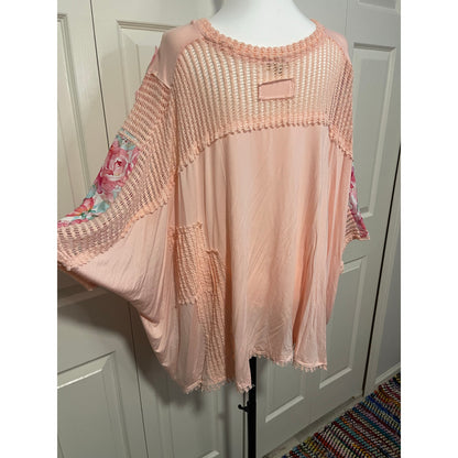 POL Pink and Floral V Neck Top