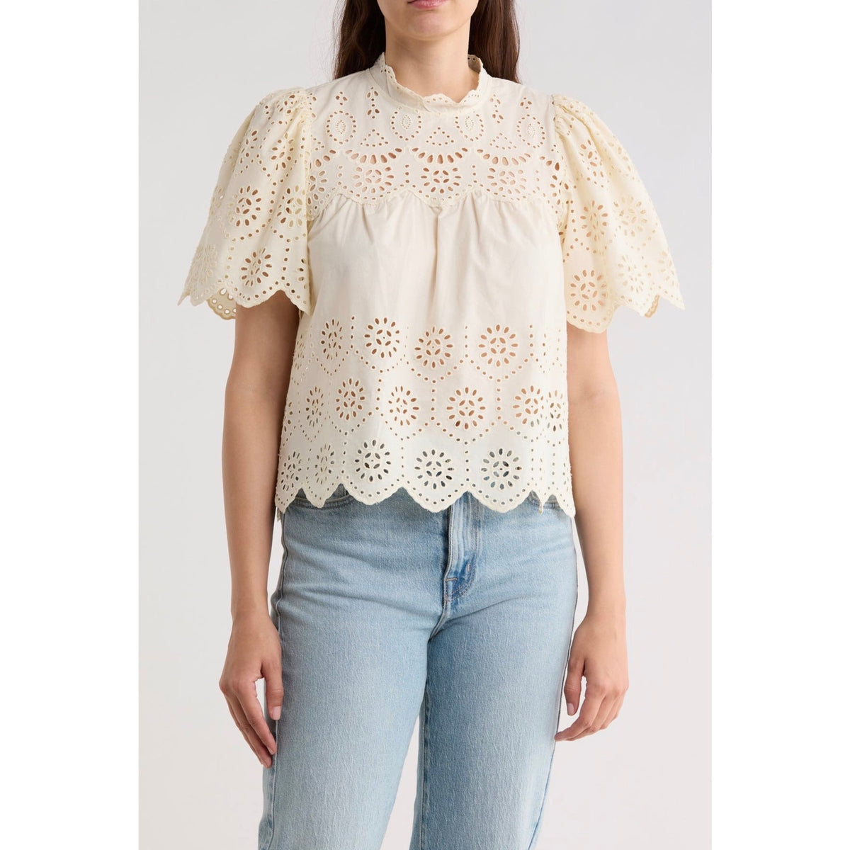 T Tahari Embroidered Eyelet Cotton Top
