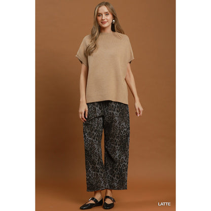 Umgee Latte Mock Neck Short Sleeve Sweater Top