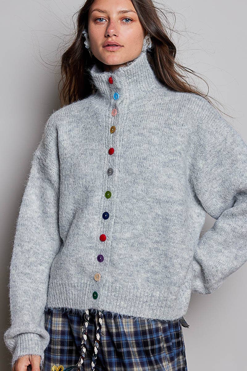 Pol Clothing - Chic Collar Button Knit Cardigan Cozy Oversized Sweater SALE