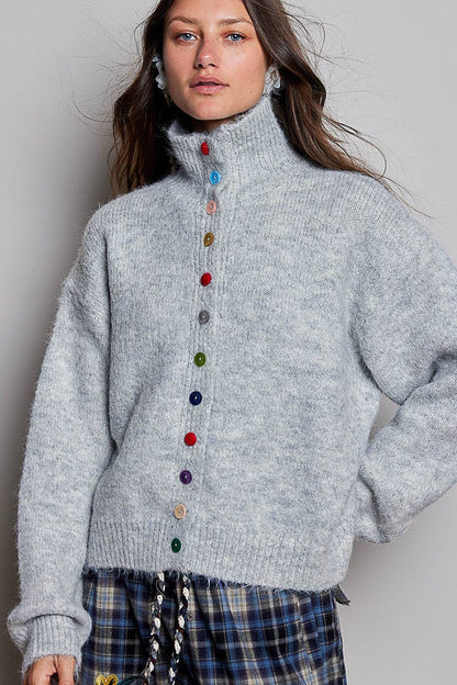 Pol Clothing - Chic Collar Button Knit Cardigan Cozy Oversized Sweater SALE