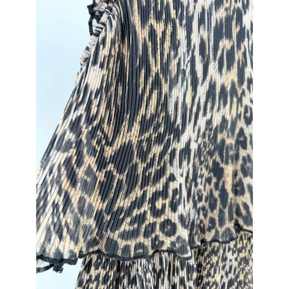 Allsaints Antheia Kiku Leopard-print Pleated Recycled-polyester Mini Dress
