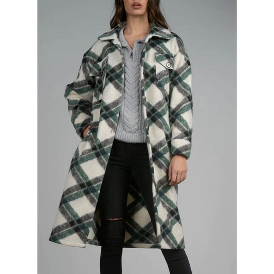 Elan Oversized Green Plaid Shirt Jacket