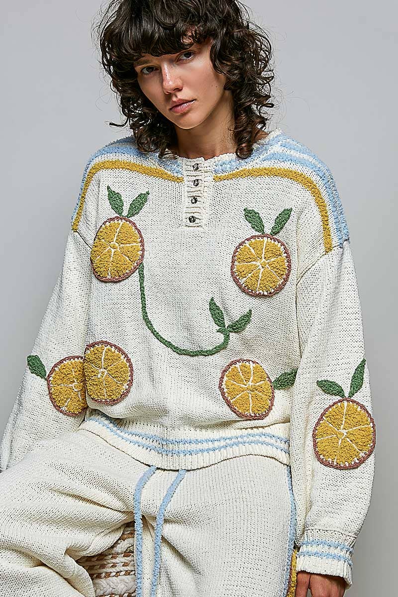 Pol Clothing 3D Embroidery Long Sleeve Cozy Pullover Berber Sweater
