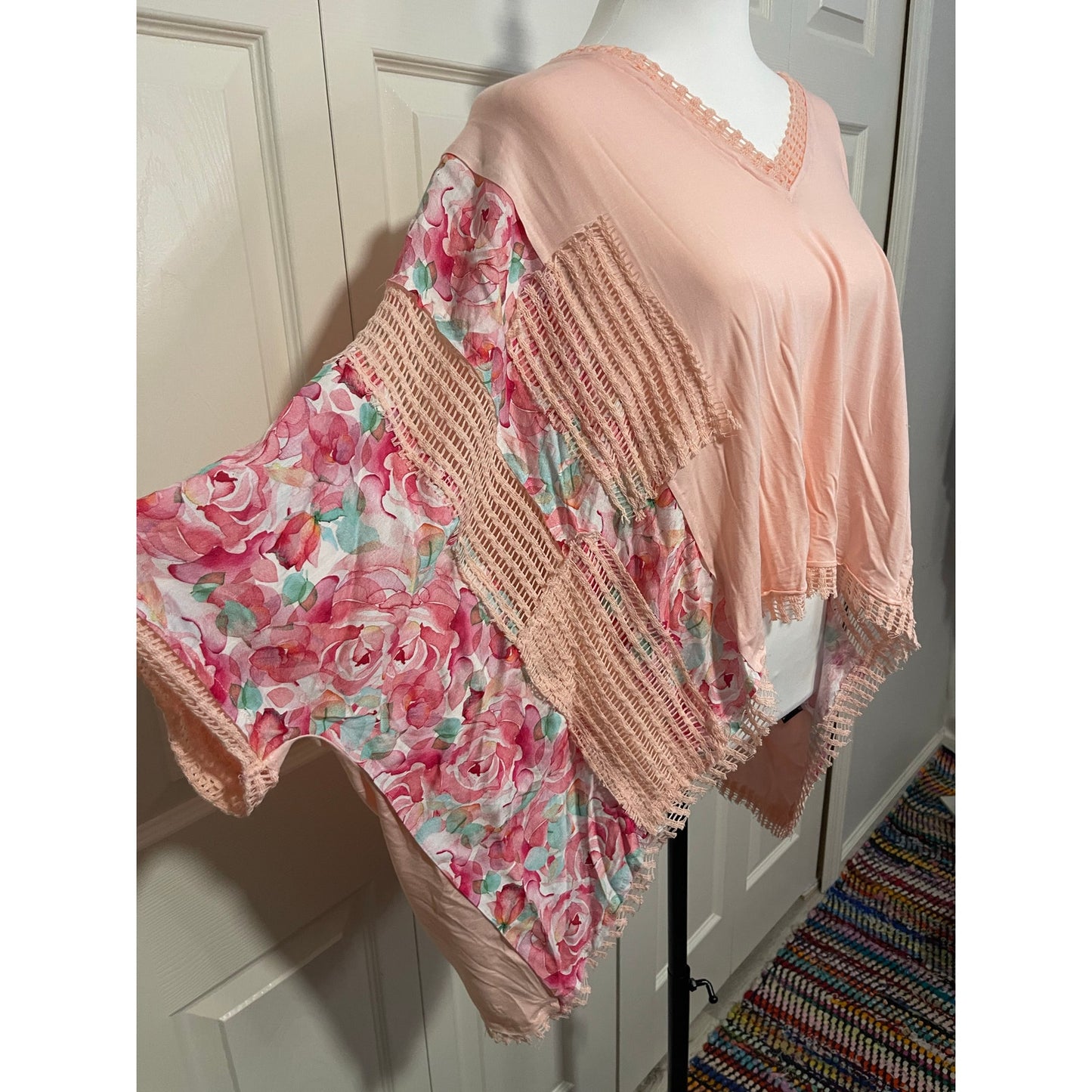 POL Pink and Floral V Neck Top