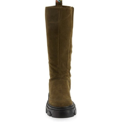 FARM RIO Embroidered Suede Tall Knee High Lug Sole Boot Green Suede