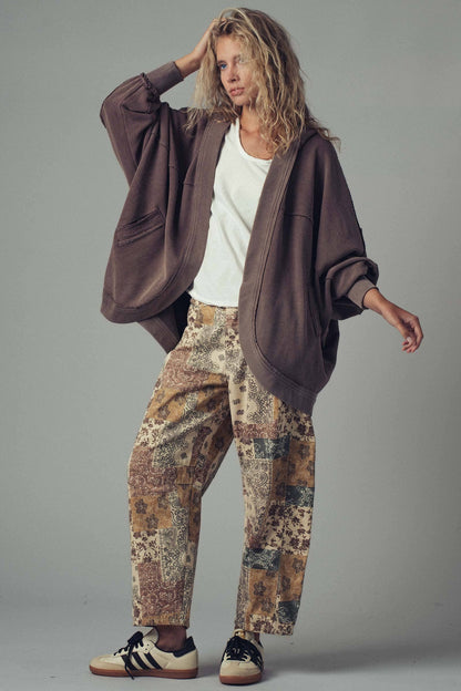 Urban Daizy Washed Waffle Knit Hooded Cardigan