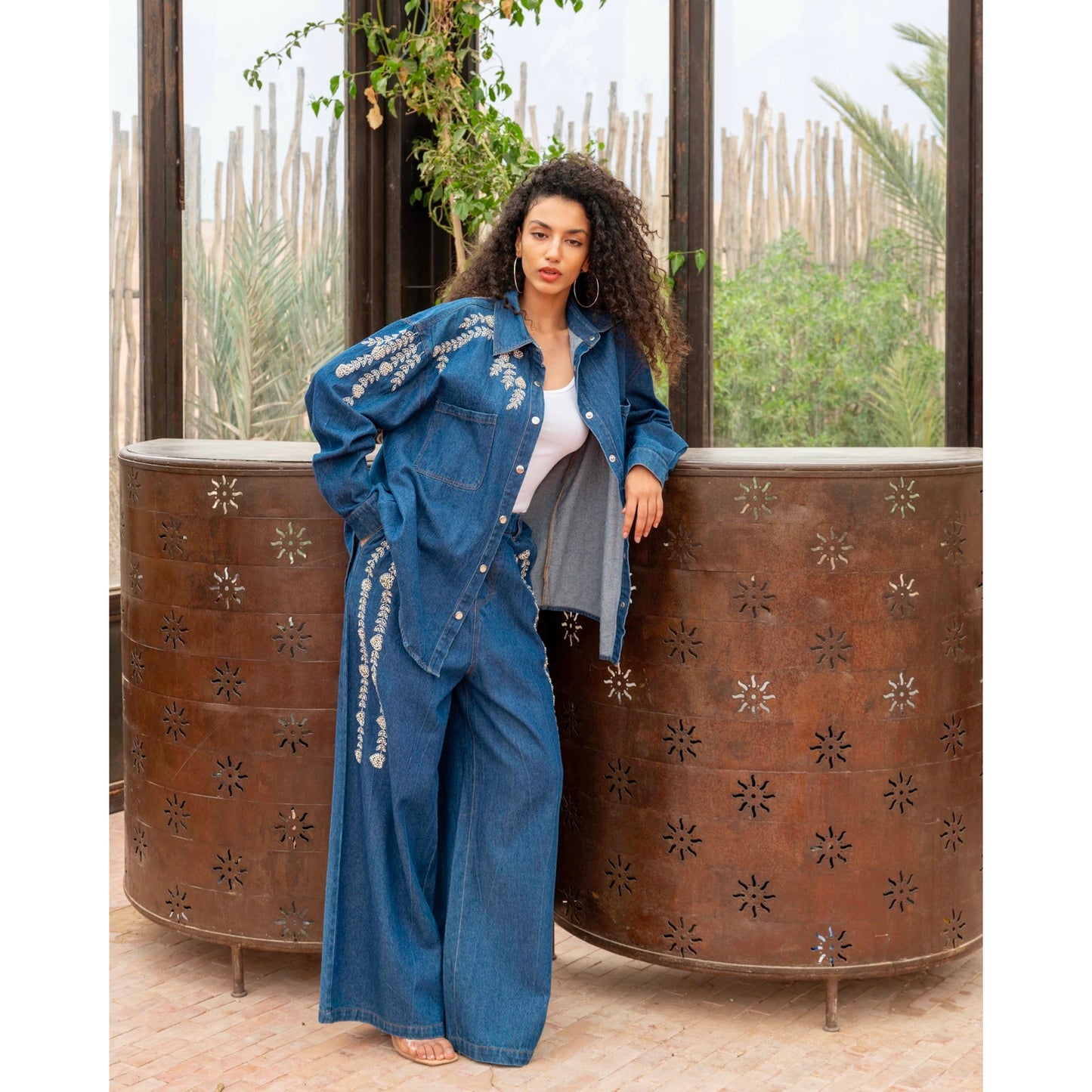 Gold & Silver Paris Success Embroidered Dark Denim Set