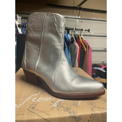 Free People New Frontier Silver Leather Western Ankle Booties