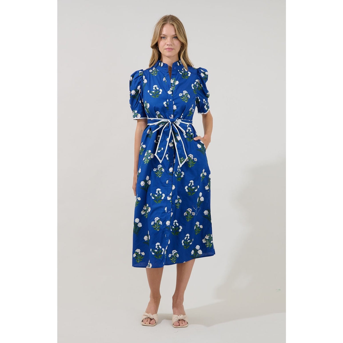 Sugarlips Gianny Button Down Midi Dress Floral