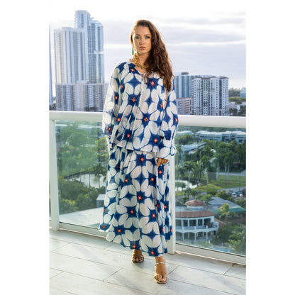 Gold & Silver Blue and White Maxi Skirt