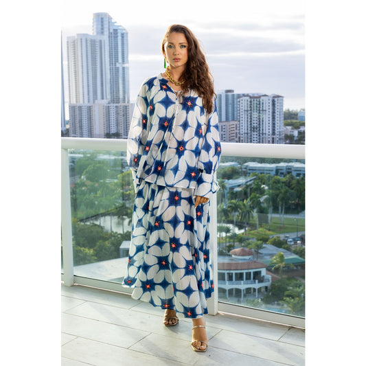 Gold & Silver Blue and White Maxi Skirt