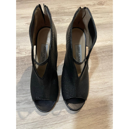 Jimmy Choo Black Woven Leather Perp-Toe Heels
