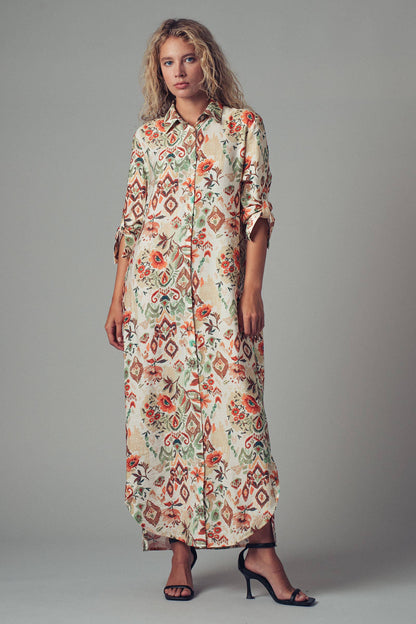 Urban Daizy Boho Floral Button-Down Midi Dress