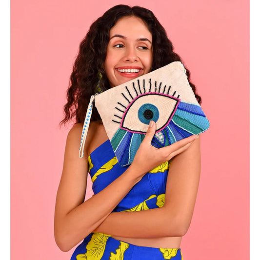 Wanderlust Evil Eye Embellished Wristlet Clutch