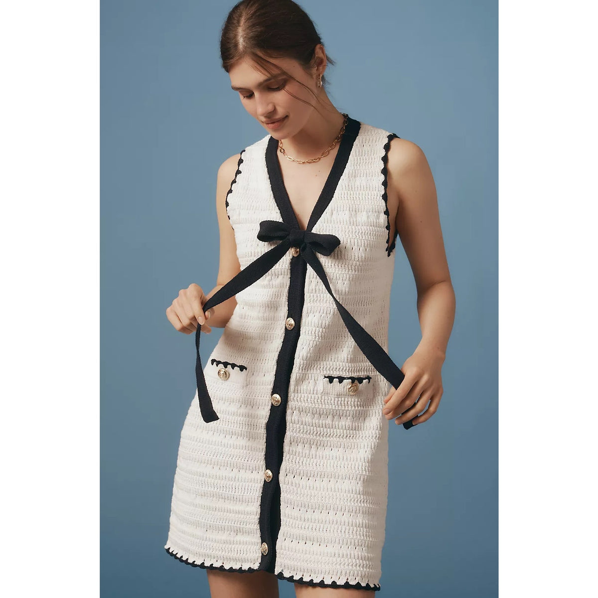 English Factory Sleeveless V-Neck Bow Mini Dress