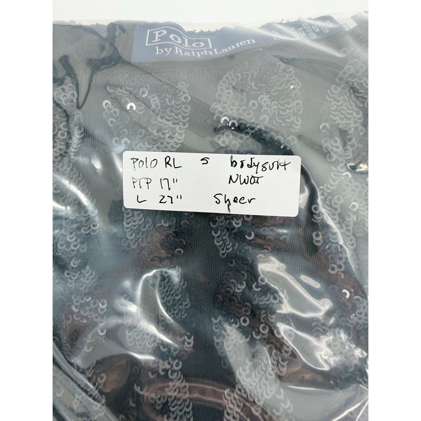 Polo Ralph Lauren Women's Black Sequined Mesh & Jersey Bodysuit