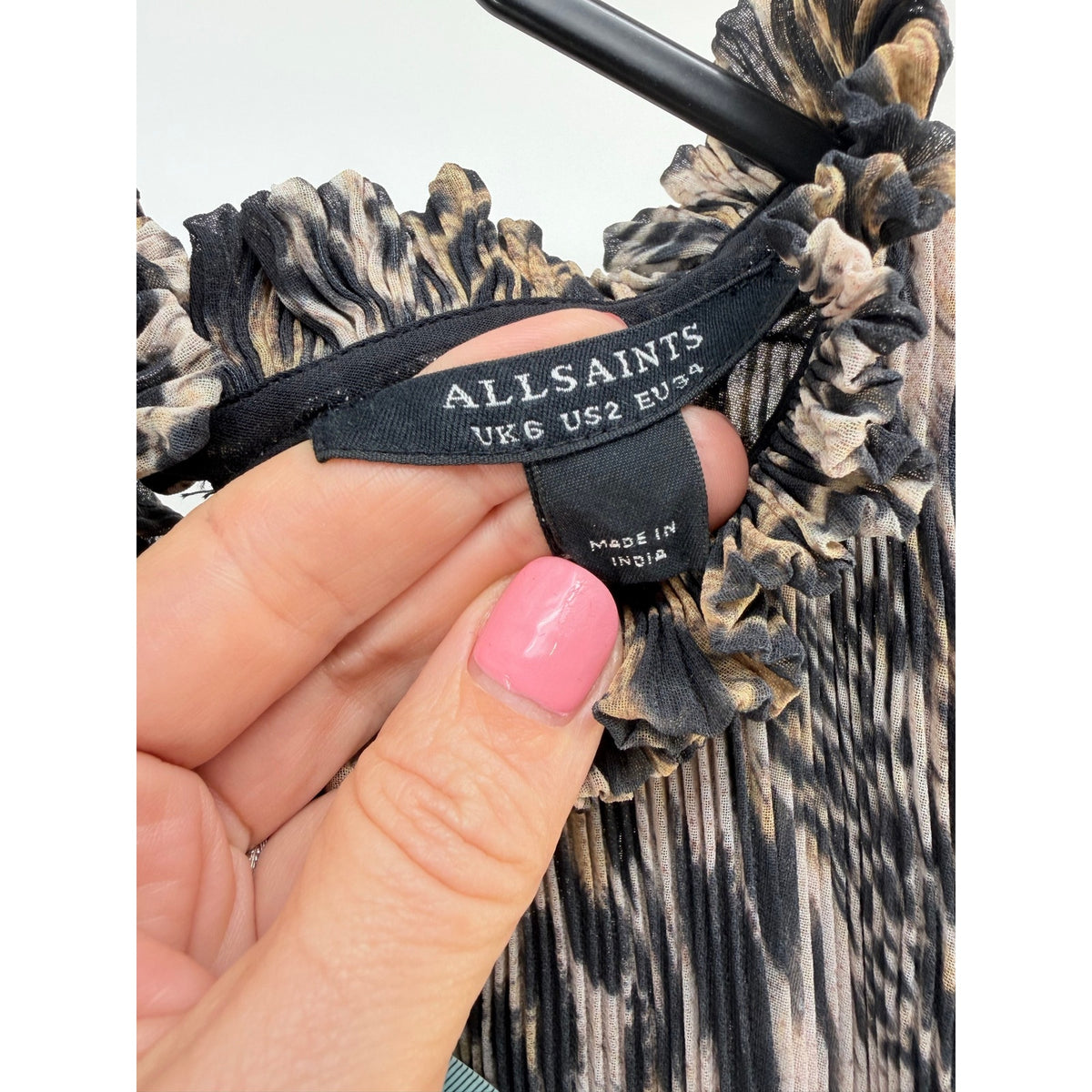 Allsaints Antheia Kiku Leopard-print Pleated Recycled-polyester Mini Dress