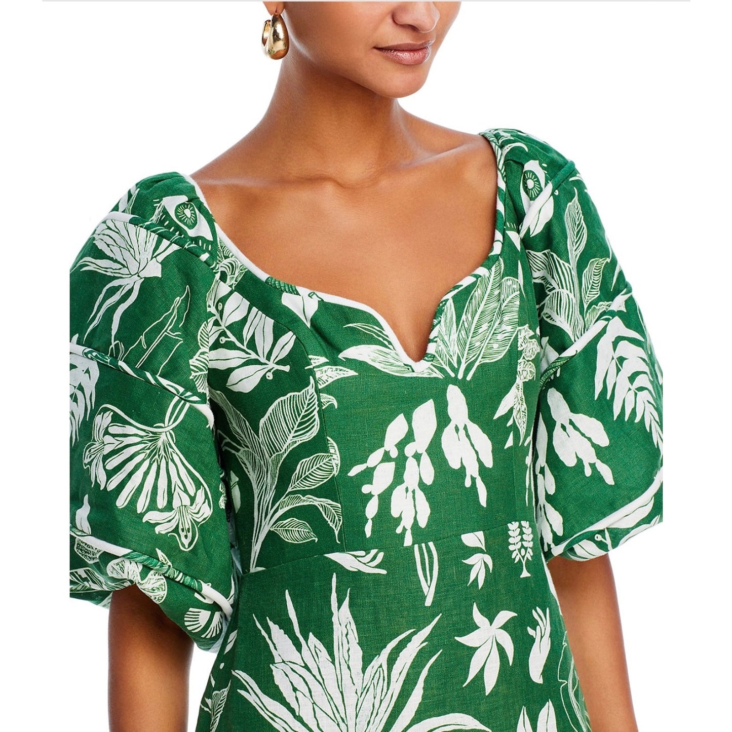 Farm Rio Forest Green & White Soul Linen Mini Dress