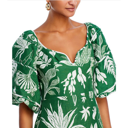 Farm Rio Forest Green & White Soul Linen Mini Dress