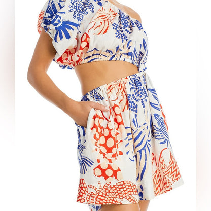 Farm Rio Blue and Orange Asymmetrical One Shoulder Lobster Dress