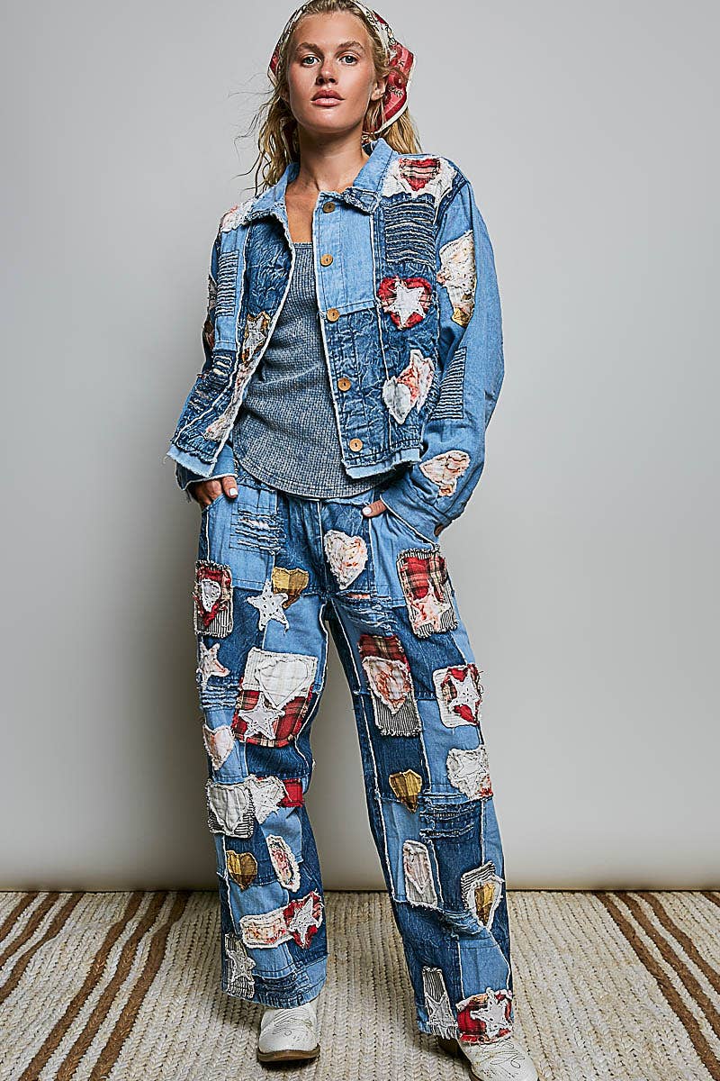Pol Clothing Artisan Patchwork Denim Handcrafted Appliqué Vintage Jacket