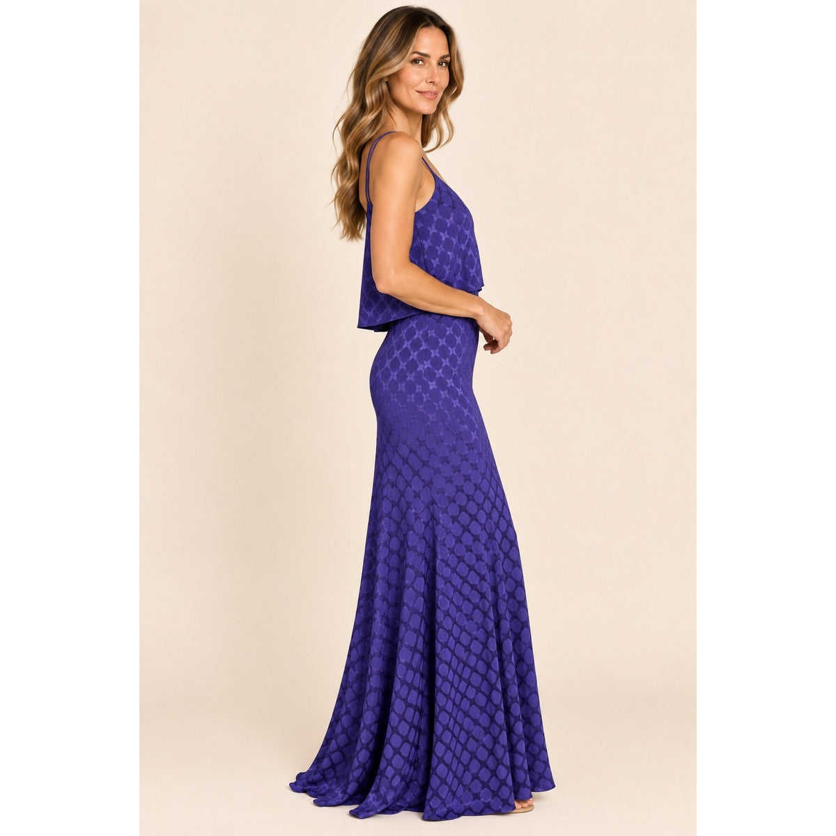 Halston Heritage Diamond Geo Print Tiered Maxi Dress