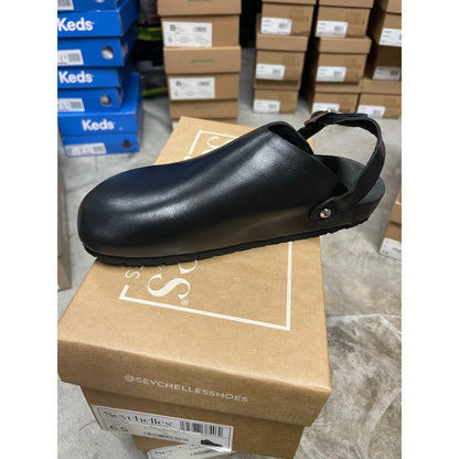 Seychelles Buckle Up Black Leather Slingback Slip-On Clogs