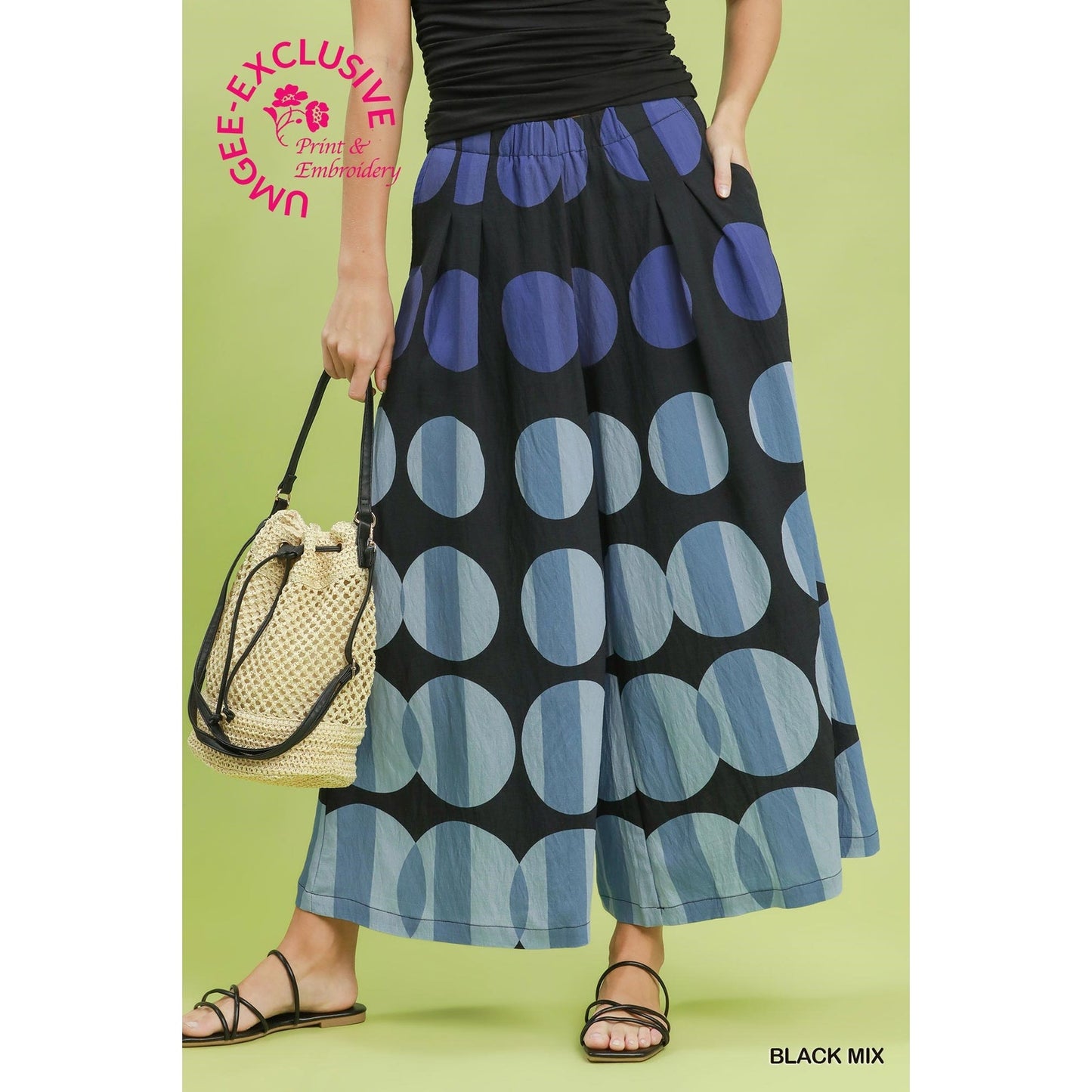 Umgee Oversized Dot Print Wide Leg Pants