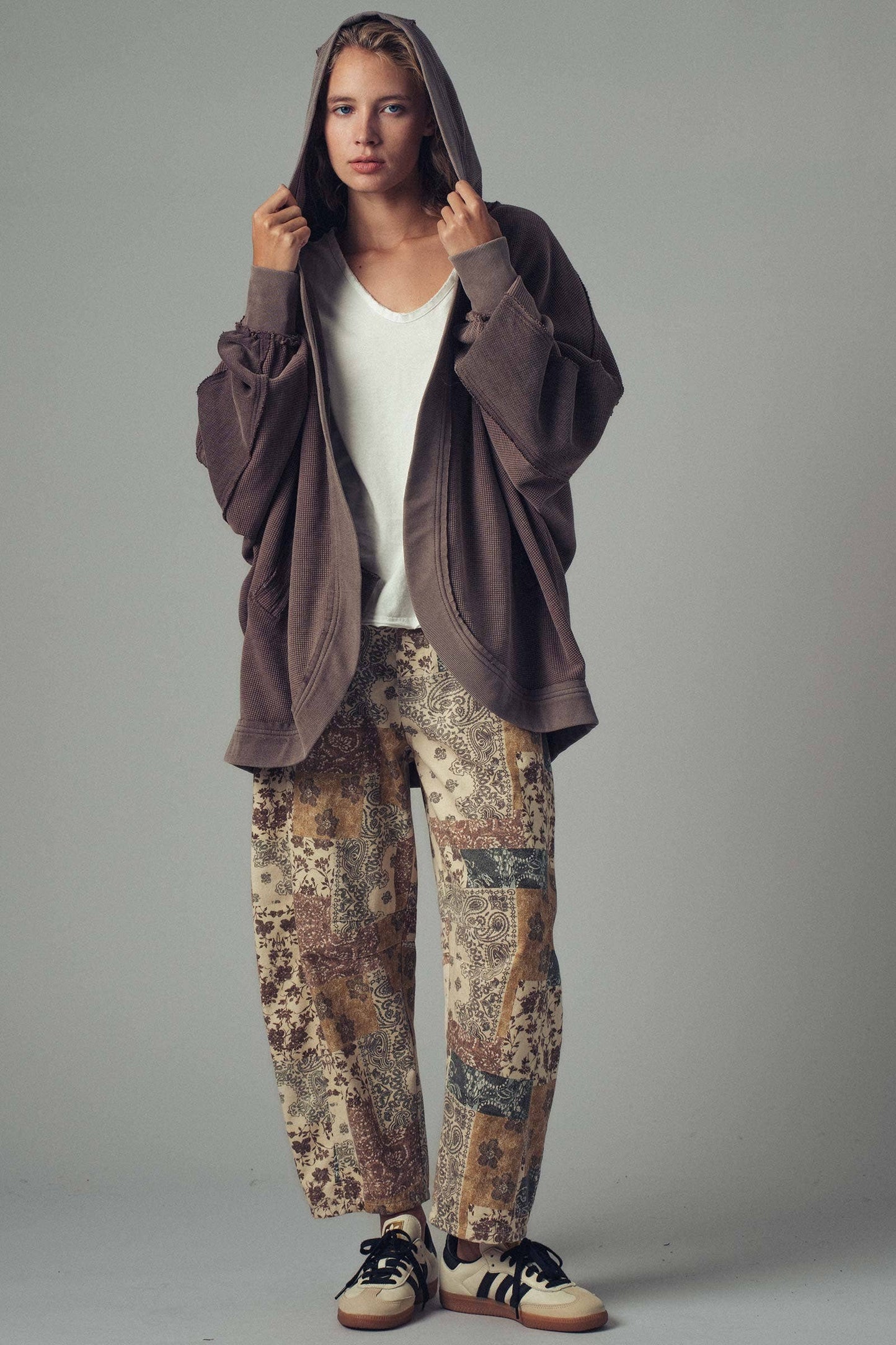 Urban Daizy Washed Waffle Knit Hooded Cardigan