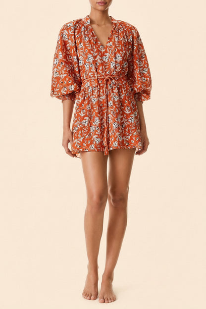 Alice + Olivia Lilian Belted Floral Print Linen-Blend Mini Dress