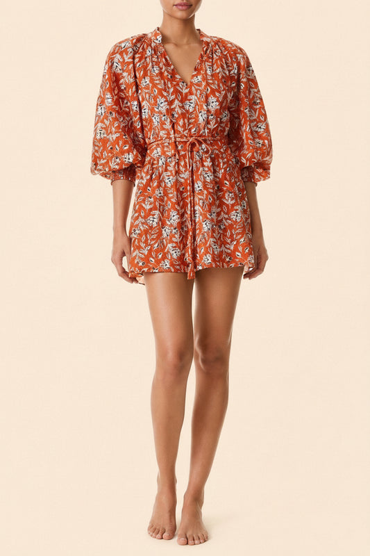 Alice + Olivia Lilian Belted Floral Print Linen-Blend Mini Dress