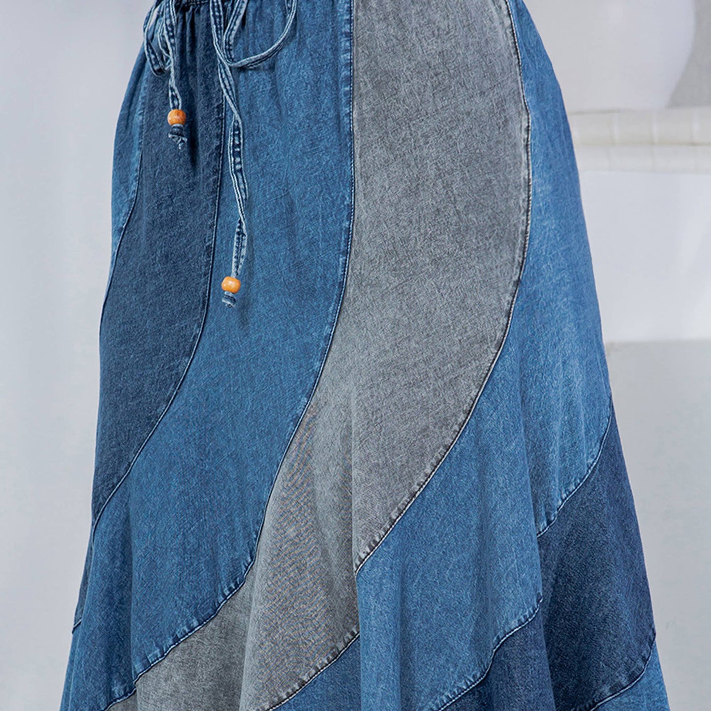 Young Threads Mid-Length Denim Skirt With Asymmetrical Panels