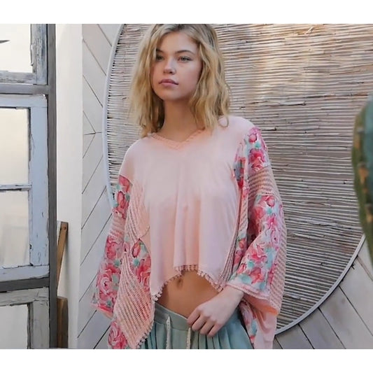 POL Pink and Floral V Neck Top
