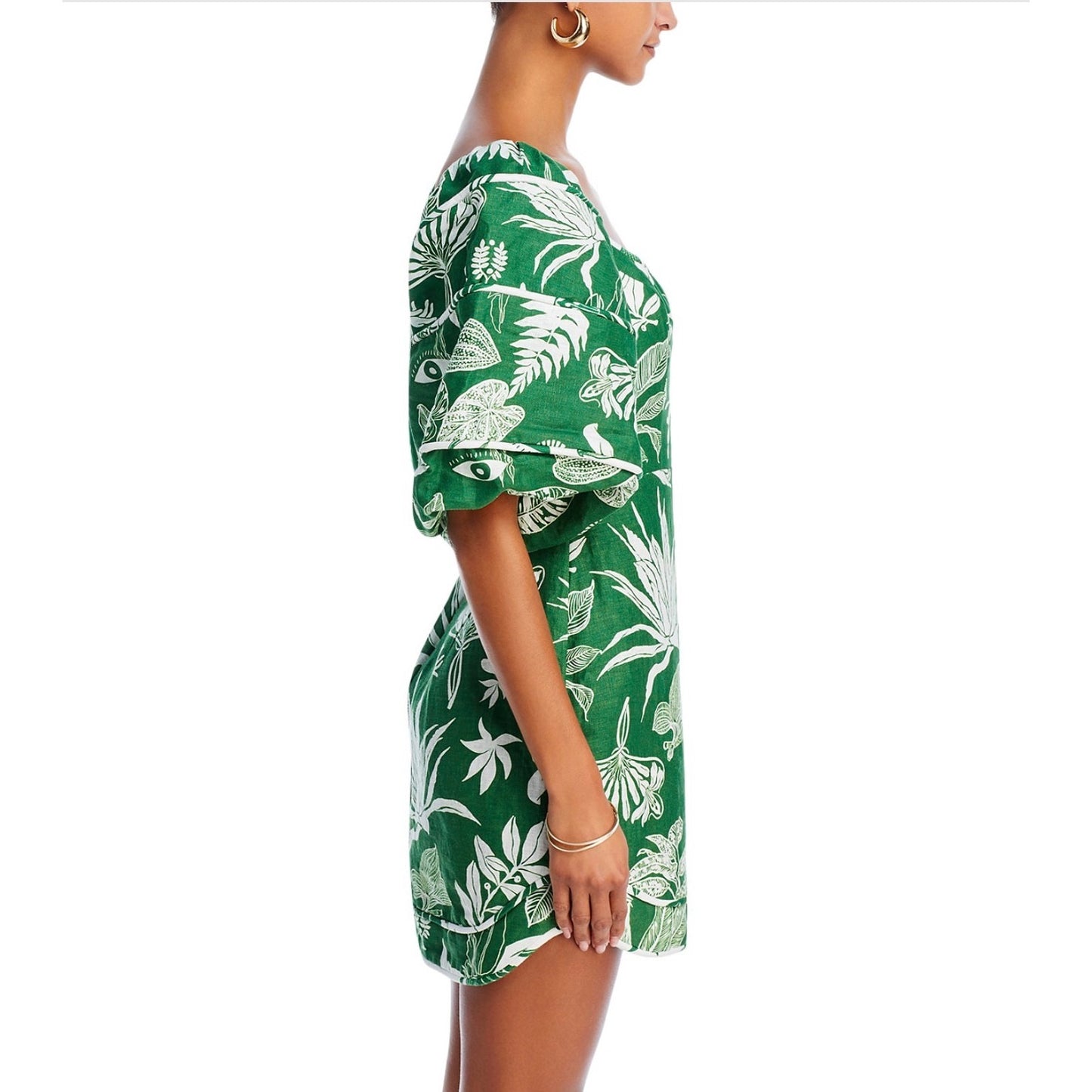 Farm Rio Forest Green & White Soul Linen Mini Dress